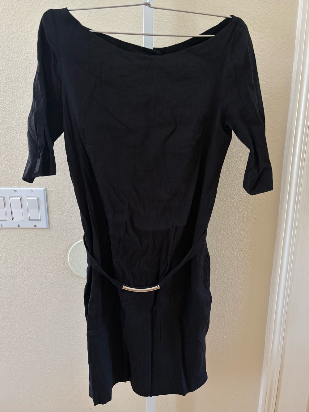 Twinset Linen-Blend Open Back Belted Mini Dress in Black - Size S